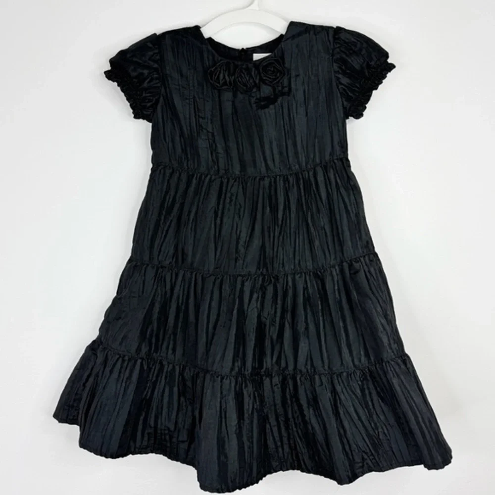 Hanna Andersson Girl's Fancy Special Occasion‎ Black Crinkly Dress w/Rosettes